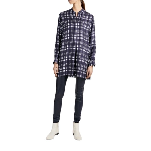 Joseph Silk Oversized Plaid Twill Dara Blouse 1/4 button down shirt. Size 8 - Picture 1 of 14